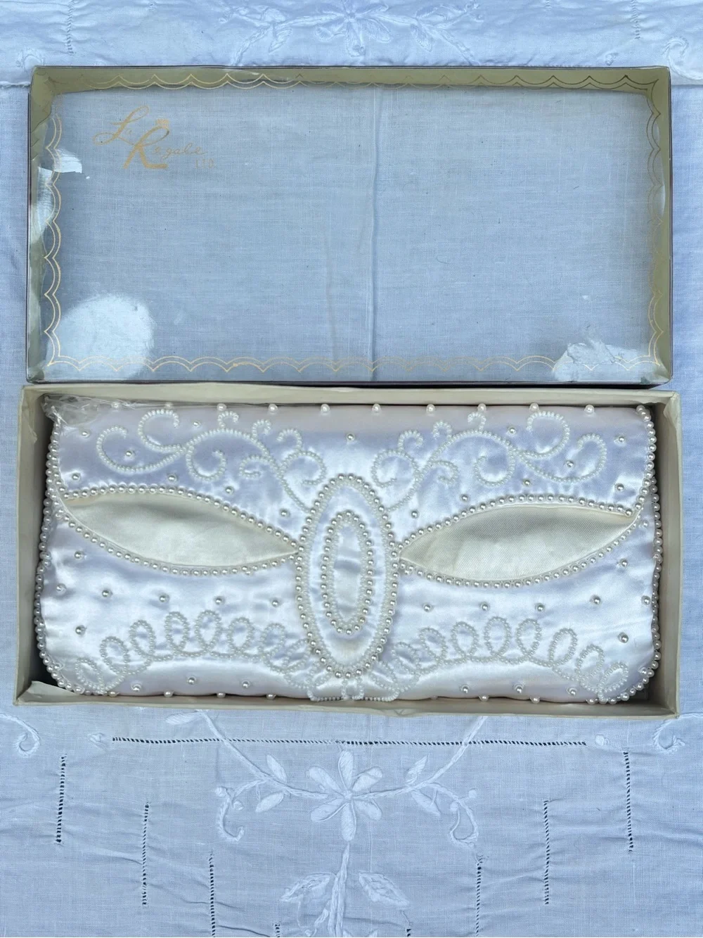 Vintage La Regale Bridal Clutch with Pearls  Flaw